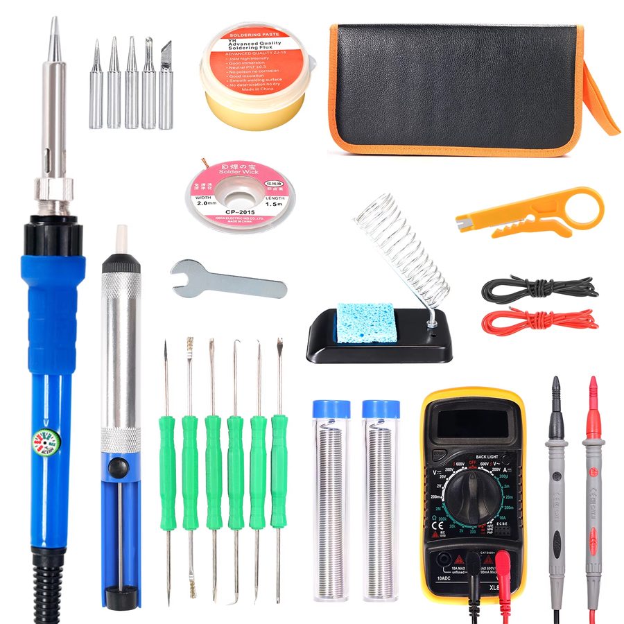 Complete Soldering Kit – 60W Iron, Multimeter, Desoldering Tools & Accessories